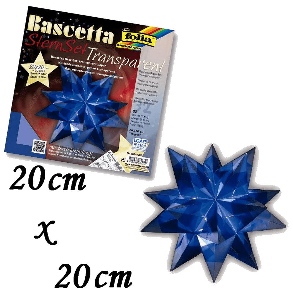 Bascetta Stern Bastelset mit 32 Faltblättern aus Transparentpapier 115 g/m² Blau 20x20cm
