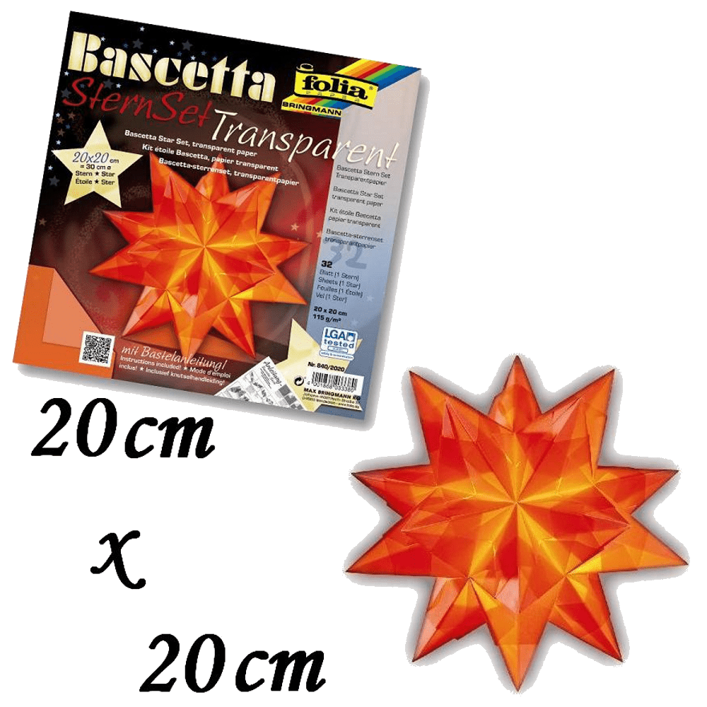 Bascetta Stern Bastelset mit 32 Faltblättern aus Transparentpapier 115 g/m² Orange 20x20cm