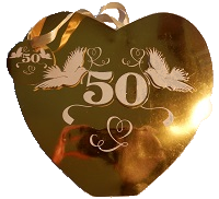 Geschenktüte Herzform Gold "50" mit Taubenpaar