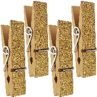 4er Pack Holzklammer Klammer Gold mit einseitig Glitzer