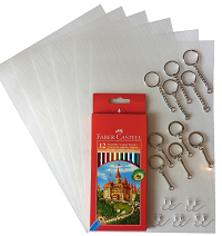 Set Schrumpffolieplatten mit Buntstiften Schlüsselringen
