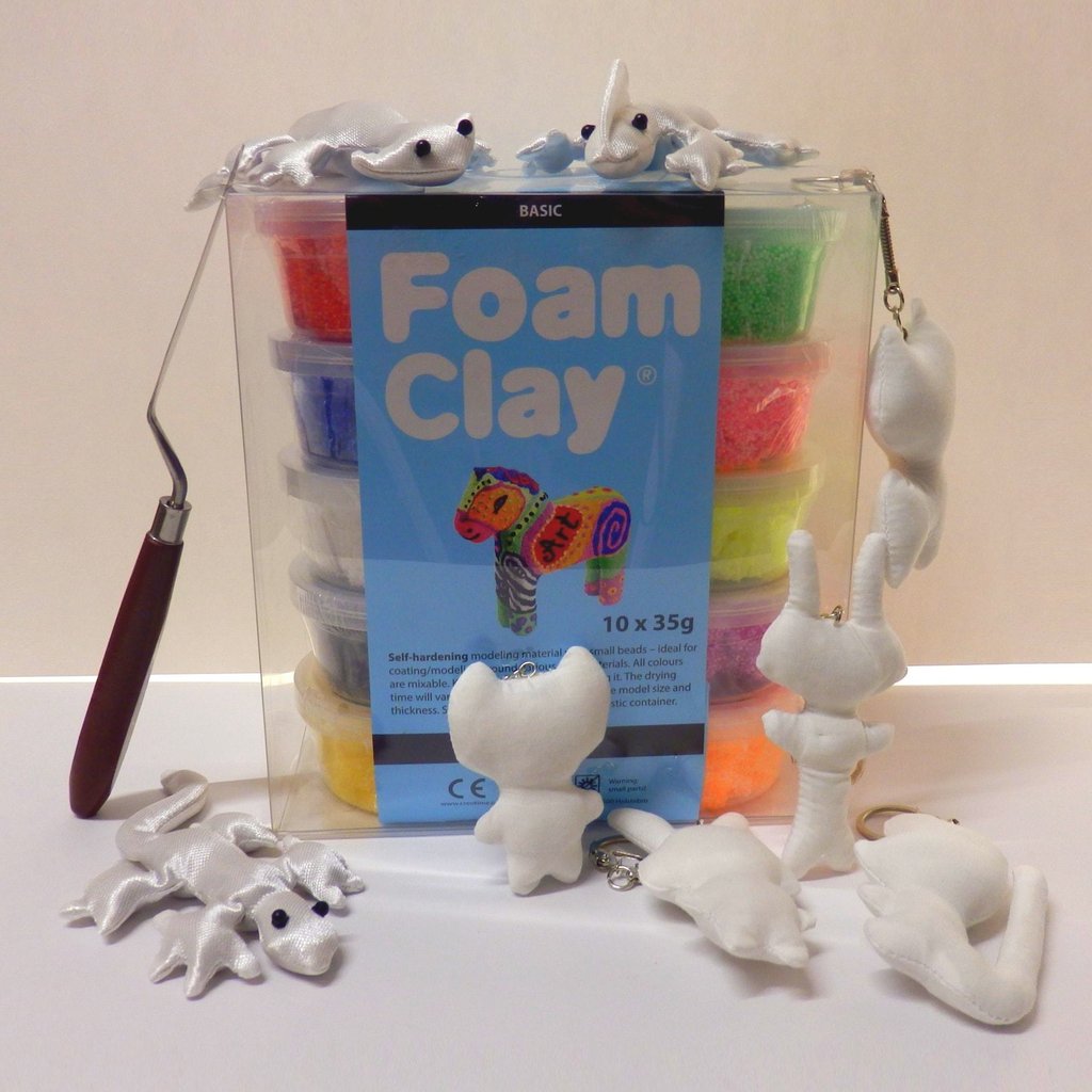 6 Fischchen Kinder-Bastelset für 6 Fische mit 10 Dosen Foam Clay Modelliermasse 